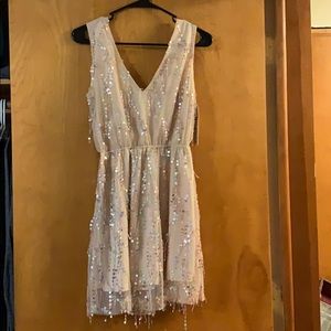 Pink/cream dress with pastel rainbow sequins